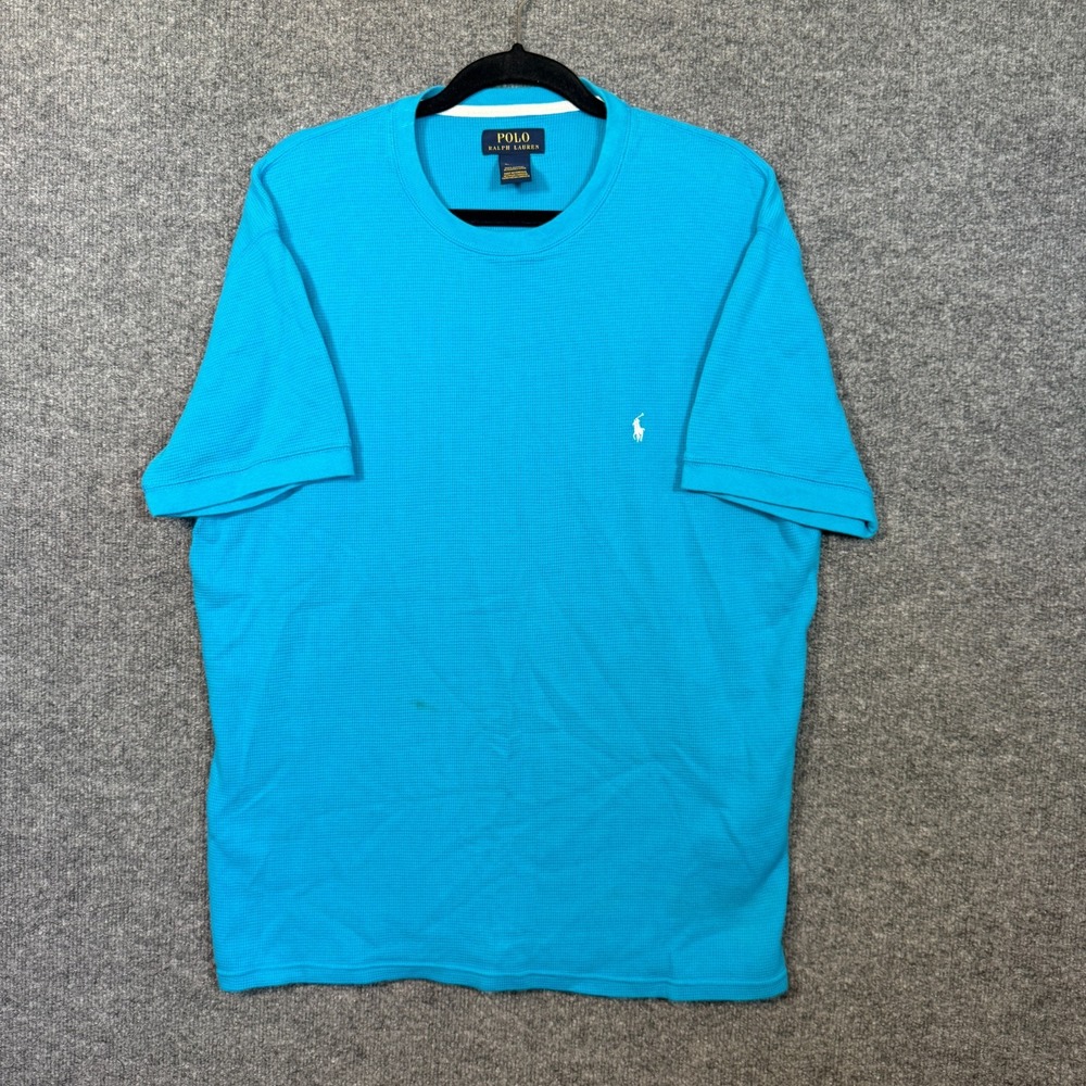 Polo Ralph Lauren Shirt Thermal Mens XL Blue Short Sleeve Waffle Knit Pony Crew